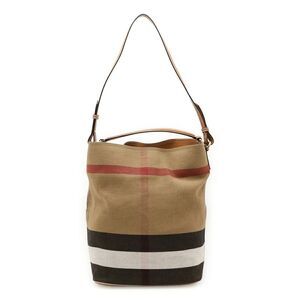 Burberry Ashby Medium Hobo Canvas Leather Bag